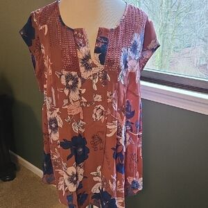 Daniel Rainn Mauve and Blue Floral Blouse Size 1X
